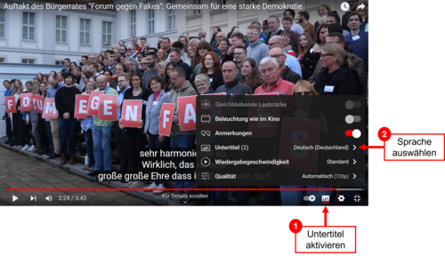Anleitung zur Aktivierung von Untertitel bei YouTube-Videoas
